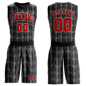 Custom Black Red-White Round Neck Sublimation Basketball Suit Jersey