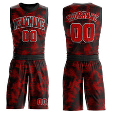 Load image into Gallery viewer, Custom Black Red-White Round Neck Sublimation Basketball Suit Jersey
