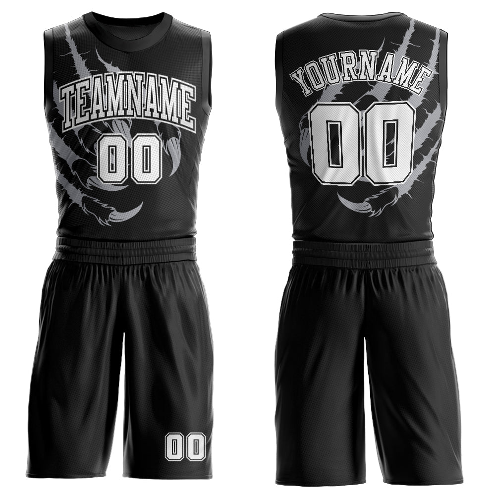 Custom Black White Animals Claws Round Neck Sublimation Basketball Suit Jersey