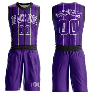 Custom Purple Black-White Round Neck Sublimation Basketball Suit Jersey