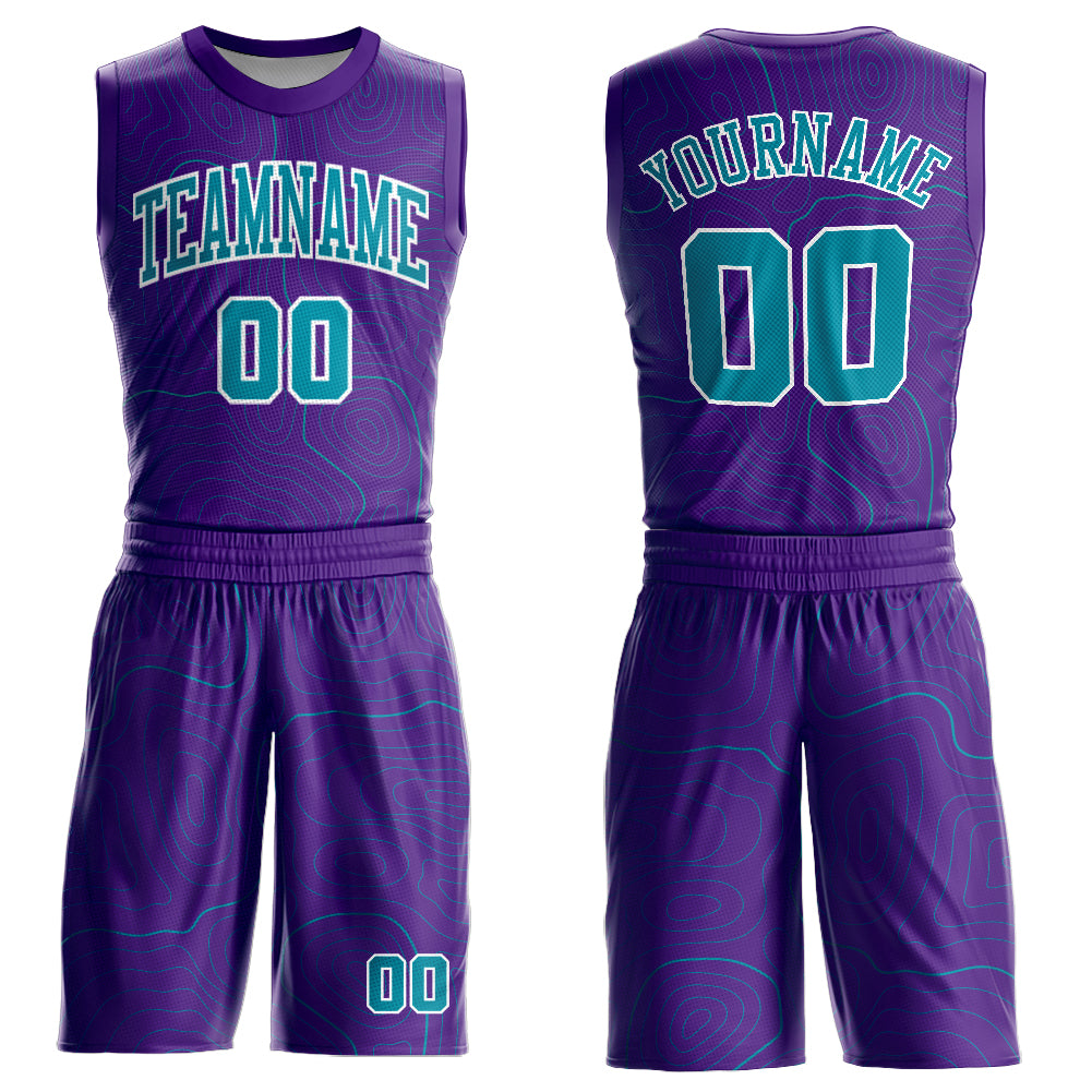 Custom Purple Teal-White Round Neck Sublimation Basketball Suit Jersey