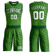 Laden Sie das Bild in den Galerie-Viewer, Custom Green White-Neon Green Triangle Shapes Round Neck Sublimation Basketball Suit Jersey
