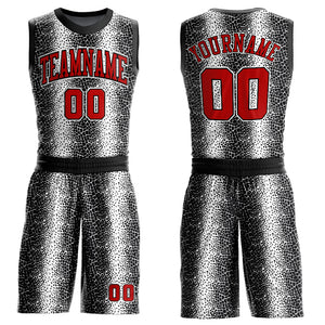 Custom Black Red-White Animal Fur Print Round Neck Sublimation Basketball Suit Jersey