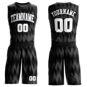 Custom Black White-Light Gray Round Neck Sublimation Basketball Suit Jersey