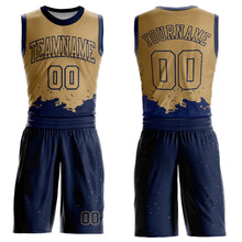 Загрузить изображение в средство просмотра галереи, Custom Old Gold Navy Color Splash Round Neck Sublimation Basketball Suit Jersey
