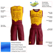 Laden Sie das Bild in den Galerie-Viewer, Custom Yellow Maroon Color Splash Round Neck Sublimation Basketball Suit Jersey
