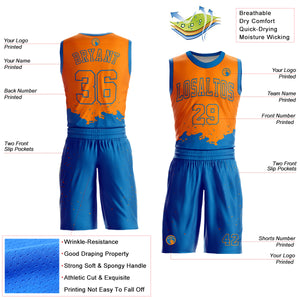 Custom Bay Orange Blue Color Splash Round Neck Sublimation Basketball Suit Jersey