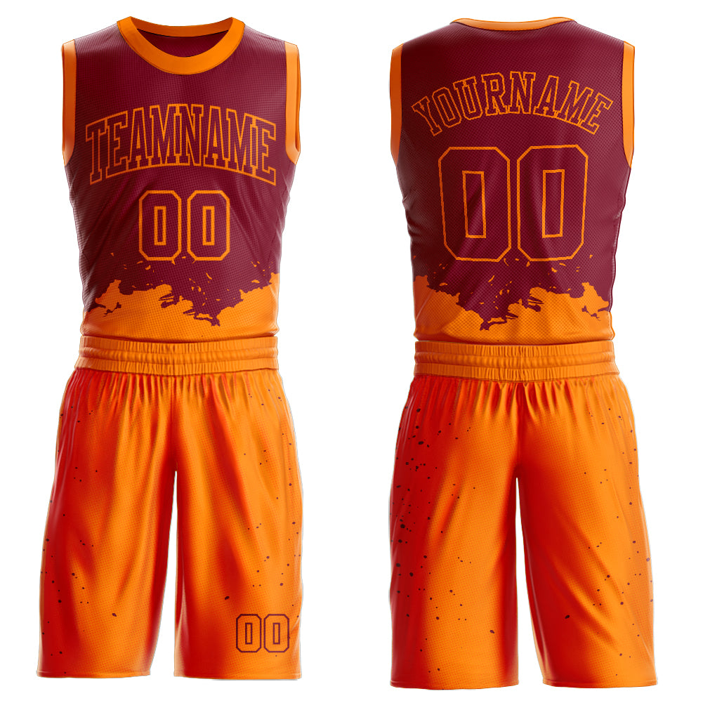 Cheap Custom Maroon Bay Orange Color Splash Round Neck Sublimation ...