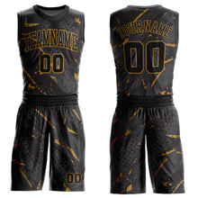 Загрузить изображение в средство просмотра галереи, Custom Black Old Gold Bright Lines Round Neck Sublimation Basketball Suit Jersey
