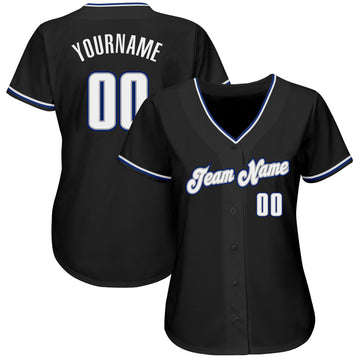 Custom Black White-Royal Authentic Baseball Jersey