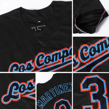 Load image into Gallery viewer, Custom Black Red-Light Blue Authentic Baseball Jersey
