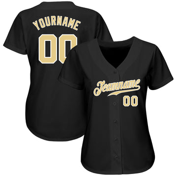 Custom Black Vegas Gold-White Authentic Baseball Jersey