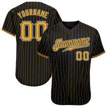 Laden Sie das Bild in den Galerie-Viewer, Custom Black Gold Pinstripe Gold-White Authentic Baseball Jersey
