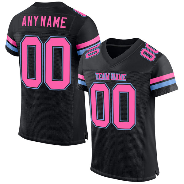 Cheap Custom Black Pink-Light Blue Mesh Authentic Football Jersey