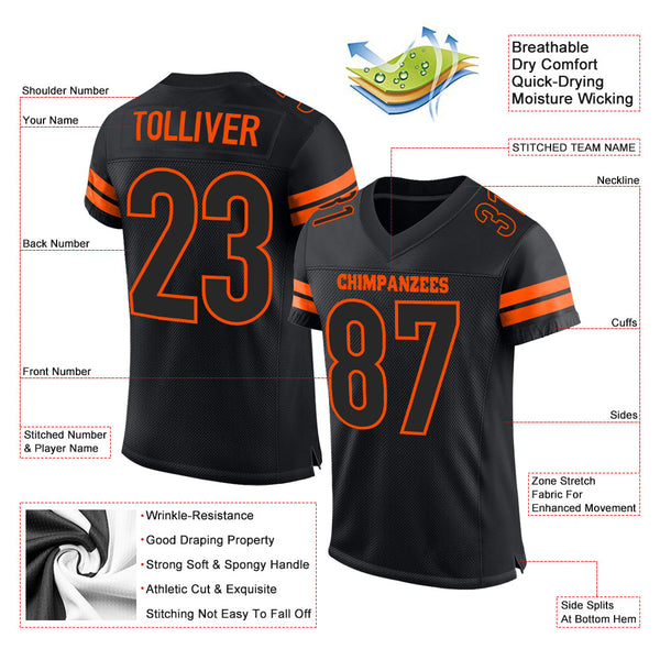 Cheap Custom Black Black-Orange Mesh Authentic Football Jersey