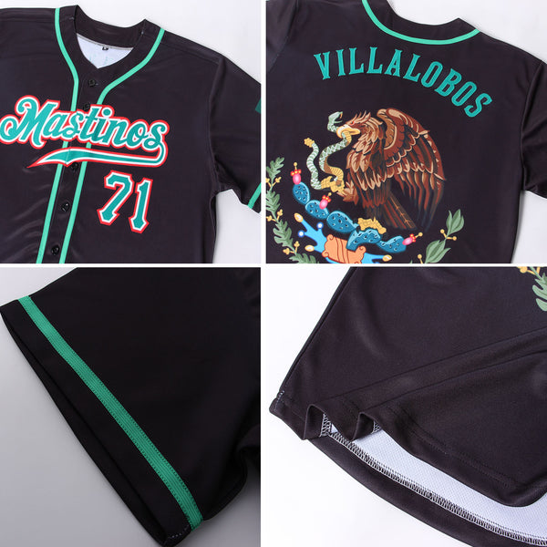 Custom Black Kelly Green-Red Authentic Mexico Two Tone Baseball Jersey