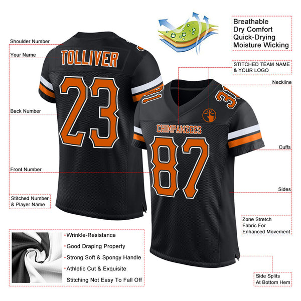 Cheap Custom Black White-Texas Orange Mesh Authentic Football Jersey Free  Shipping – CustomJerseysPro