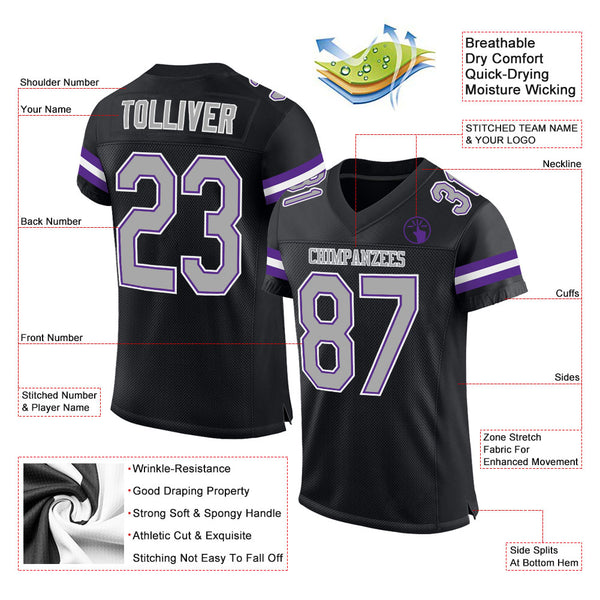 Cheap Custom Light Gray Purple-Black Mesh Authentic Football Jersey Free  Shipping – CustomJerseysPro