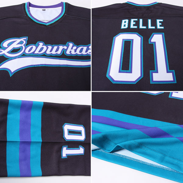 Cheap Custom Black Black-Teal Hockey Jersey Free Shipping