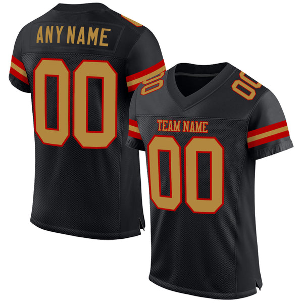 Custom Red Black-Old Gold Mesh Authentic Football Jersey