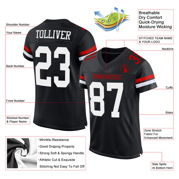 Cheap Custom Black White-Red Mesh Authentic Football Jersey Free Shipping –  CustomJerseysPro