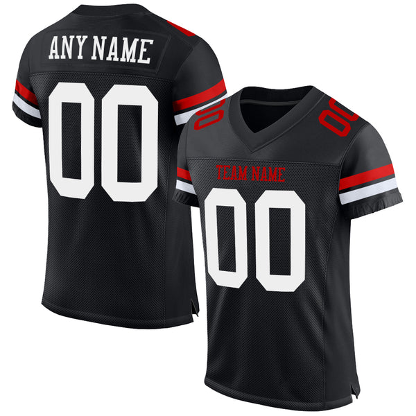 Custom Black White-Red Mesh Authentic Football Jersey Football