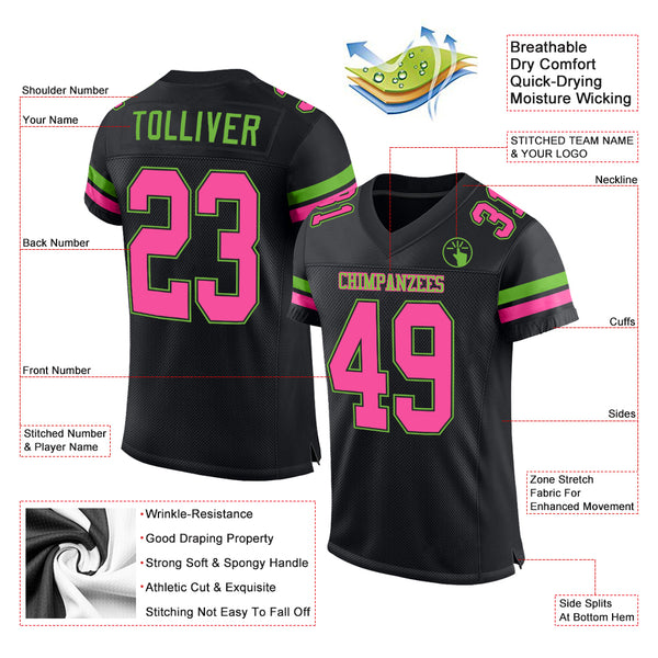 Cheap Custom Black Pink-Neon Green Mesh Authentic Football Jersey