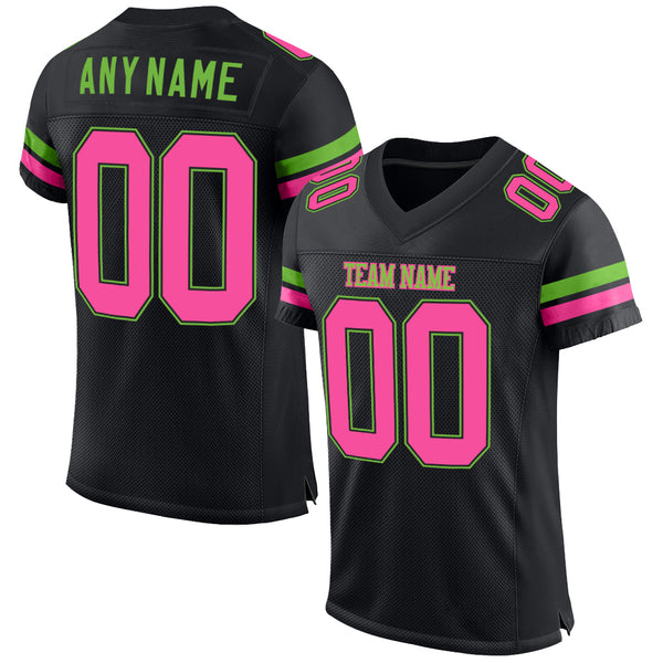 Custom Pink Neon Green-White Mesh Authentic Football Jersey