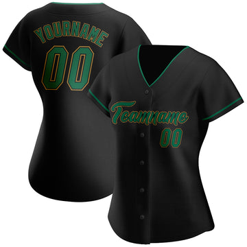 Custom Black Kelly Green-Old Gold Authentic Baseball Jersey