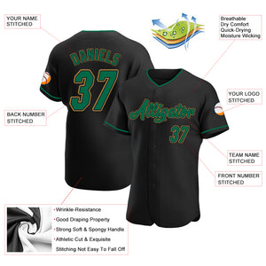 Custom Black Kelly Green-Old Gold Authentic Baseball Jersey