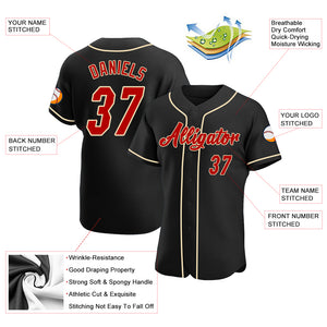 Custom Black Red-Cream Authentic Baseball Jersey