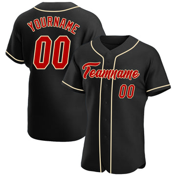 Custom Black Red-Cream Authentic Baseball Jersey