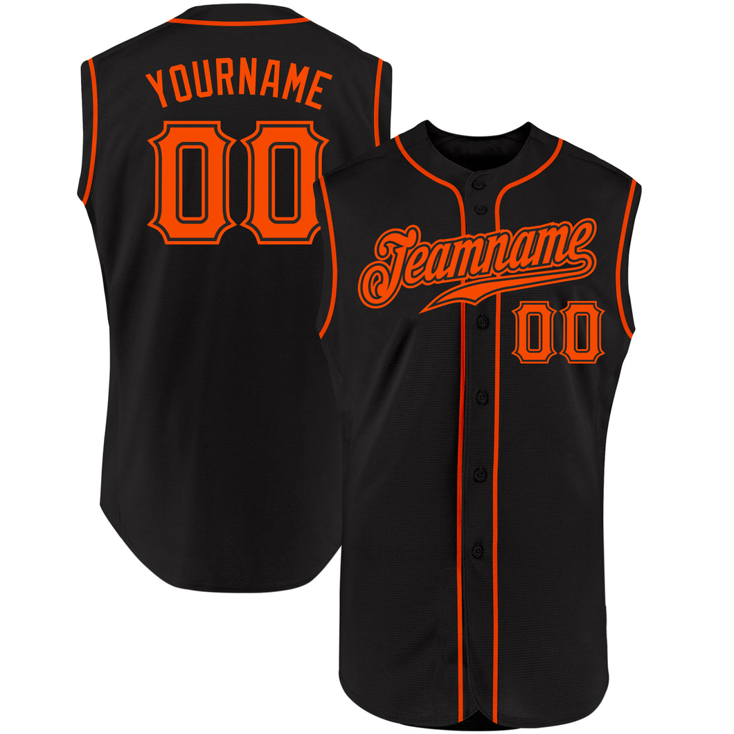 Custom Black Orange Authentic Sleeveless Baseball Jersey