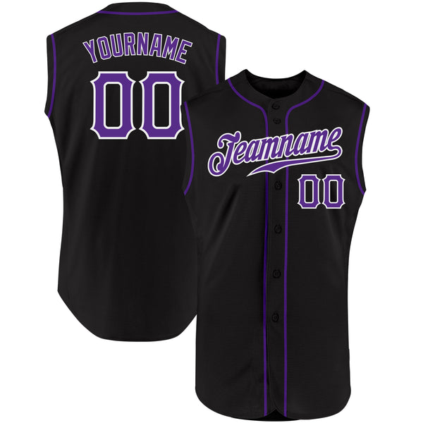 Custom Black Gray-Purple Authentic Sleeveless Baseball Jersey Discount