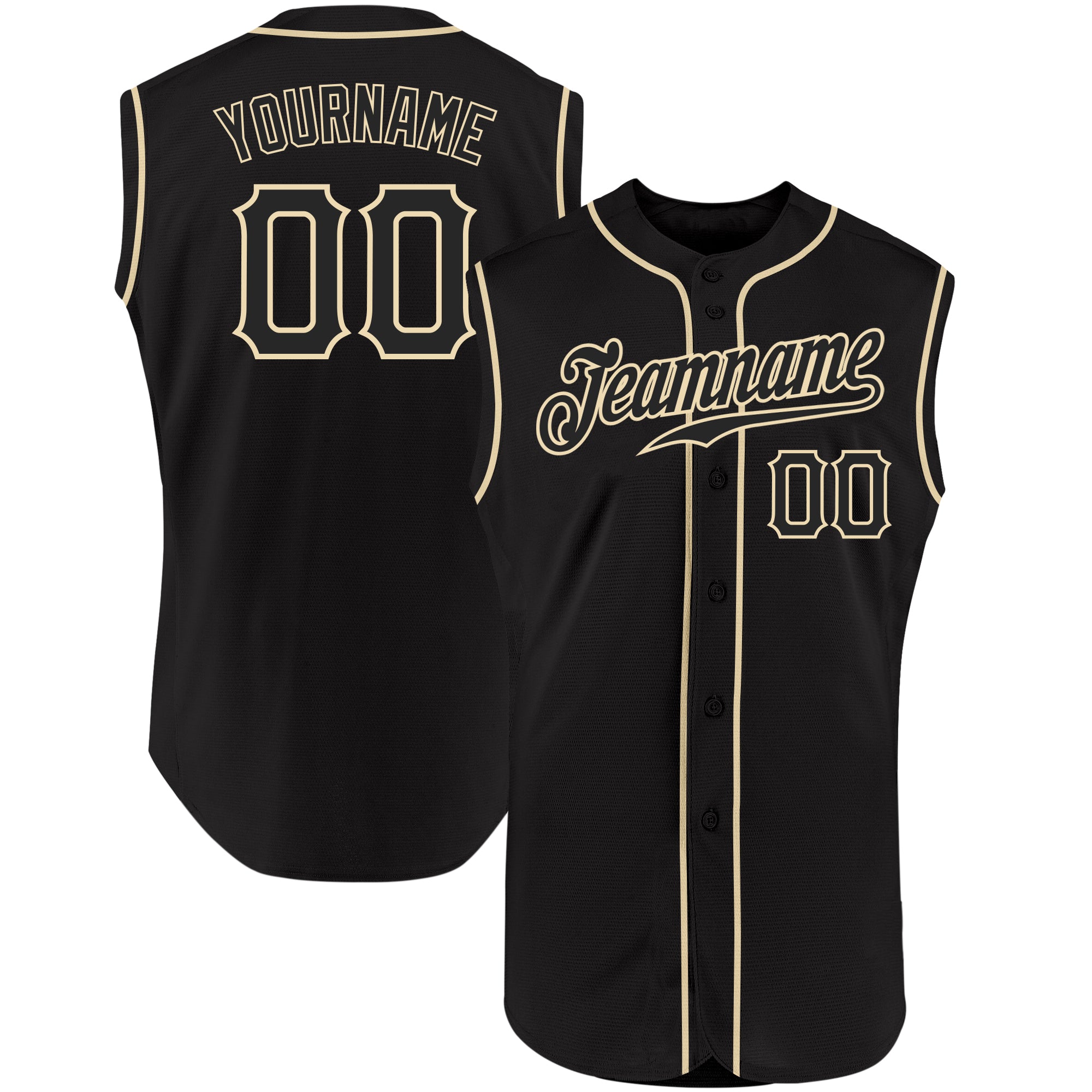 Custom Black Black-Cream Authentic Sleeveless Baseball Jersey Discount