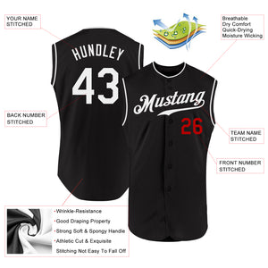 Custom Black White-Red Authentic Sleeveless Baseball Jersey