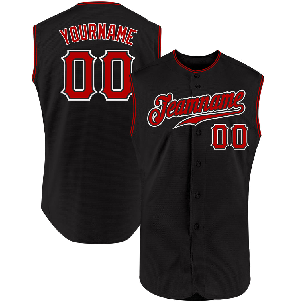 Custom White Red-Black Authentic Sleeveless Baseball Jersey Men's Size:2XL