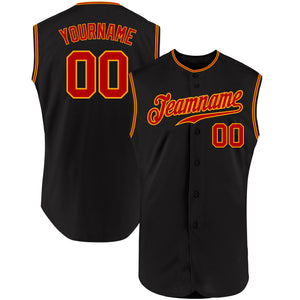 Custom Black Red-Gold Authentic Sleeveless Baseball Jersey