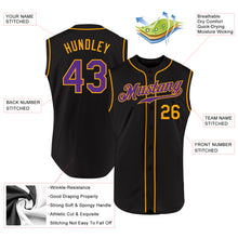 Charger l&#39;image dans la galerie, Custom Black Purple-Gold Authentic Sleeveless Baseball Jersey
