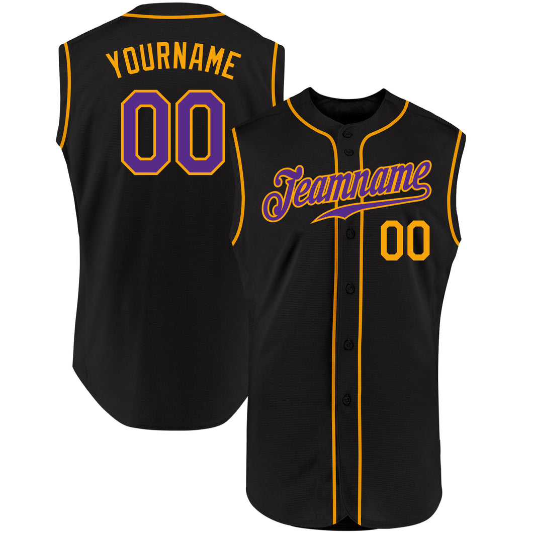 Cheap Custom Gold Purple-Black Authentic Sleeveless Baseball Jersey Free  Shipping – CustomJerseysPro