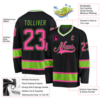 Custom Black Pink-Neon Green Hockey Jersey