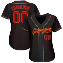 Load image into Gallery viewer, Custom Black Red Pinstripe Red-Old Gold Authentic Baseball Jersey
