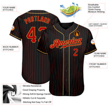 Load image into Gallery viewer, Custom Black Red Pinstripe Red-Old Gold Authentic Baseball Jersey
