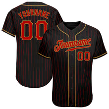 Load image into Gallery viewer, Custom Black Red Pinstripe Red-Old Gold Authentic Baseball Jersey
