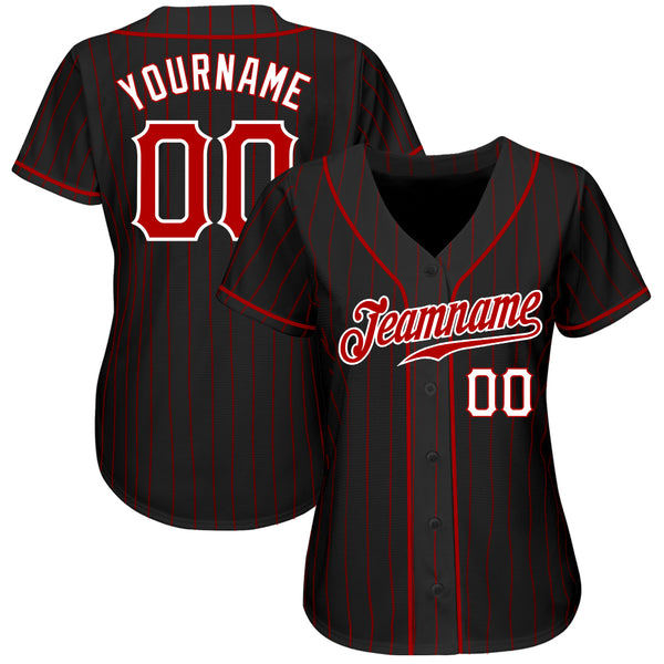 Custom Softball Jersey Black Red Pinstripe Red-White Authentic