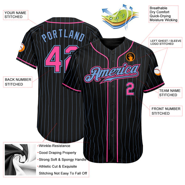 Custom Black White Strip Pink-Light Blue Authentic Baseball Jersey Sale  Online – UKSN INC