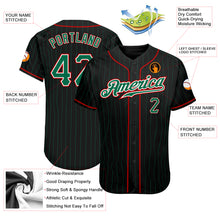 Load image into Gallery viewer, Custom Black Kelly Green Pinstripe Kelly Green-Red Authentic Baseball Jersey
