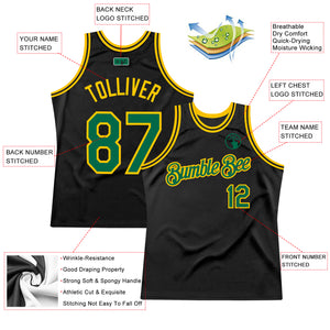 Custom Black Kelly Green-Gold Authentic Throwback Basketball Jersey