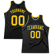 Load image into Gallery viewer, Custom Black Gold-Royal Authentic Throwback Basketball Jersey
