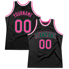 Load image into Gallery viewer, Custom Black Pink-Kelly Green Authentic Throwback Basketball Jersey
